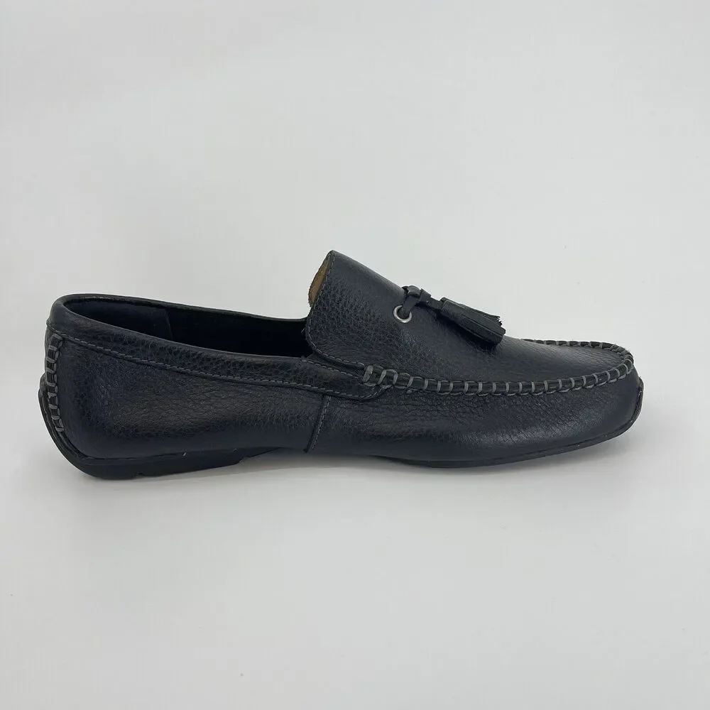 HS Trask Men's 11.5 Black Pebbled Leather Tasseled Driving Loafers Slip On Shoes